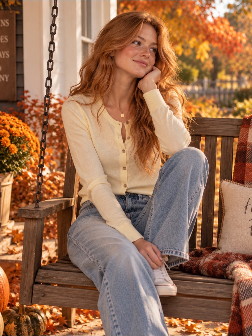 M Ann Taylor Light Yellow Crewneck Long-Sleeve Top